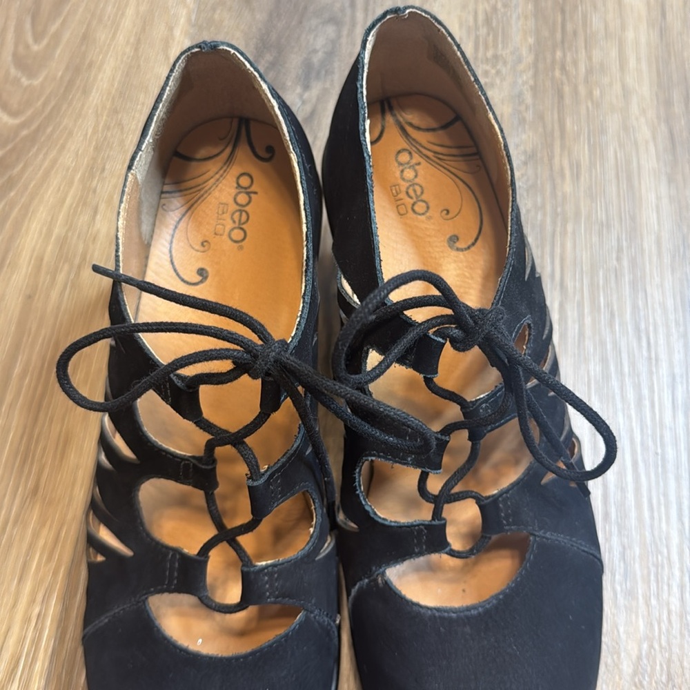 Abeo Women's Bio Kamela AK150 Black Suede Leather Comfort Wedge Heels Size 9.5 N - Picture 5 of 10